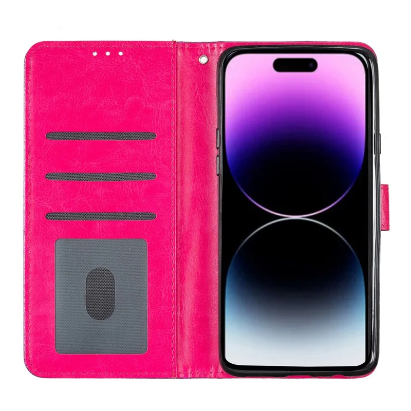 For iPhone 14 Pro Anti-fall Glittery PU Leather Case Foldable Stand Wallet Phone Cover - Rose