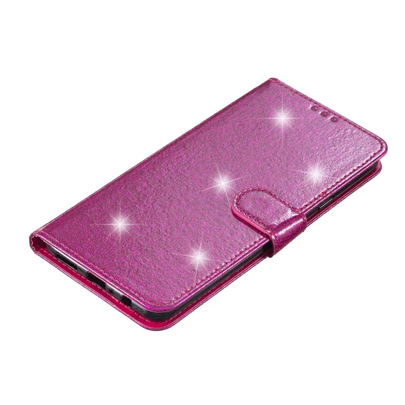 For iPhone 14 Pro Anti-fall Glittery PU Leather Case Foldable Stand Wallet Phone Cover - Rose