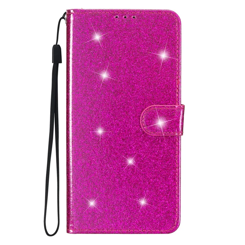 For iPhone 14 Pro Anti-fall Glittery PU Leather Case Foldable Stand Wallet Phone Cover - Rose