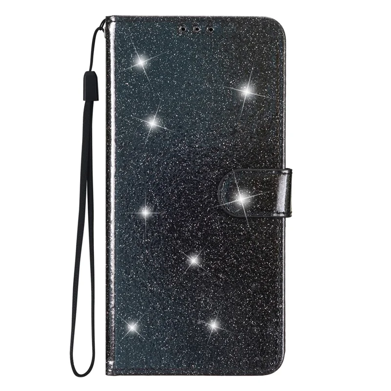 Glittery PU Leather Case for Google Pixel 7 Pro 5G Flip Wallet Stand Phone Cover with Strap - Black