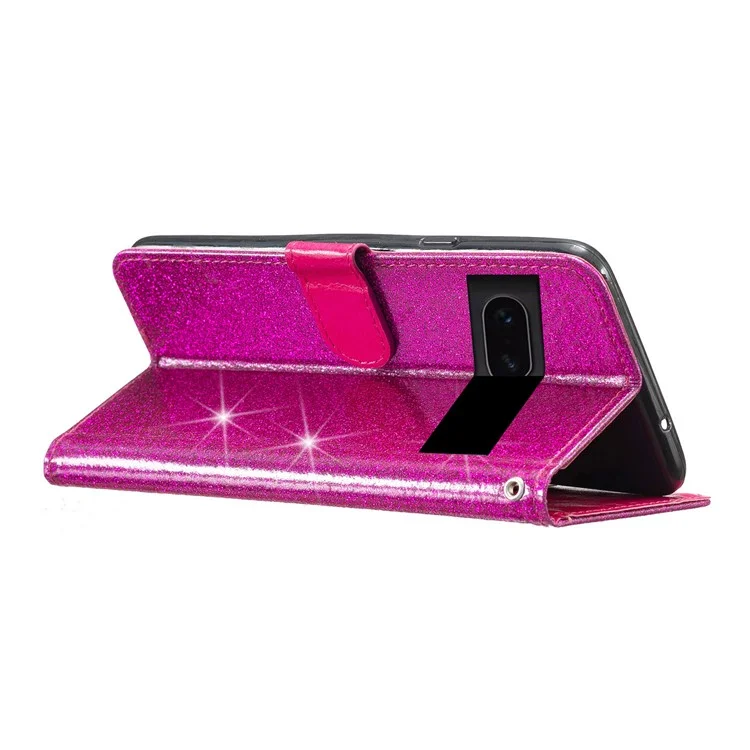 Para Google Pixel 7 5G Stylish Glittery PU Leather Phone Case Anti-shock Wallet Stand Cover - Rose