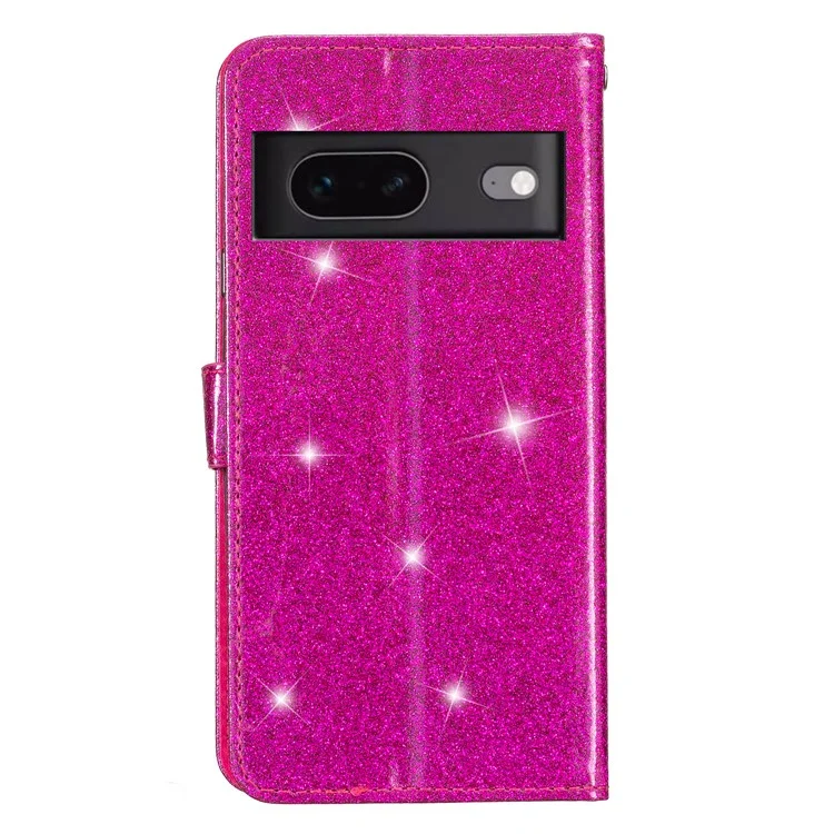 Para Google Pixel 7 5G Stylish Glittery PU Leather Phone Case Anti-shock Wallet Stand Cover - Rose