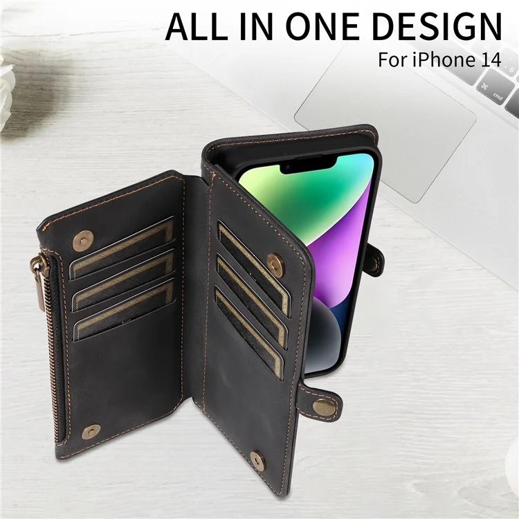 Zipper Taschenbörse Handy-Cover für iPhone 15 Plus, RFID-blockierendes PU-Leder-Etui mit Ständer - Schwarz