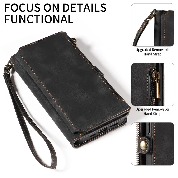 Zipper Taschenbörse Handy-Cover für iPhone 15 Plus, RFID-blockierendes PU-Leder-Etui mit Ständer - Schwarz
