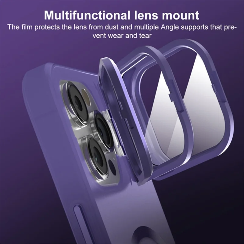 For iPhone 15 Pro Magnetic Case Compatible with MagSafe Lens Film Kickstand PC+TPU Matte Phone Cover - Black