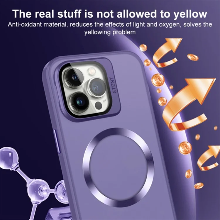 Für iPhone 15 Pro Max PC+TPU Magnetisches Handyhülle kompatibel mit MagSafe Linsenfilm Kickstand Matter Abdeckung - Dunkelviolett