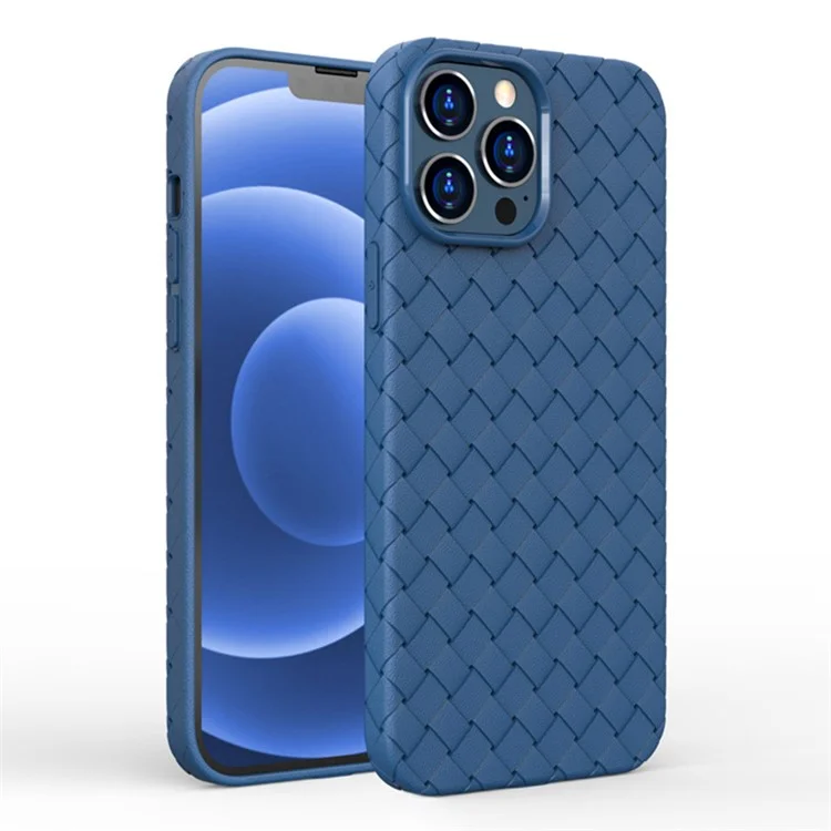 Pour iPhone 15 Pro Max Woven Texture Phone Case Soft TPU Heat Dissipation Cover - Bleu