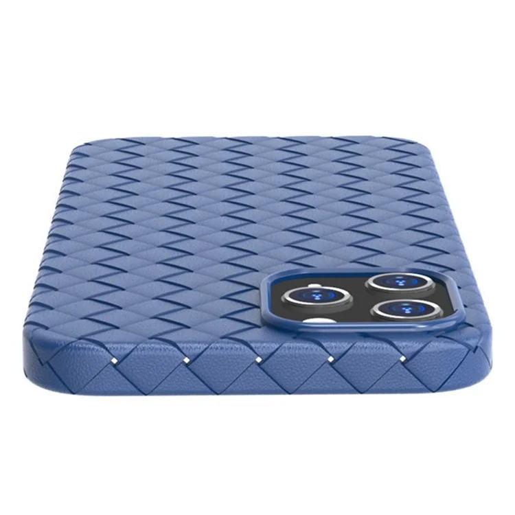 Pour iPhone 15 Pro Max Woven Texture Phone Case Soft TPU Heat Dissipation Cover - Bleu