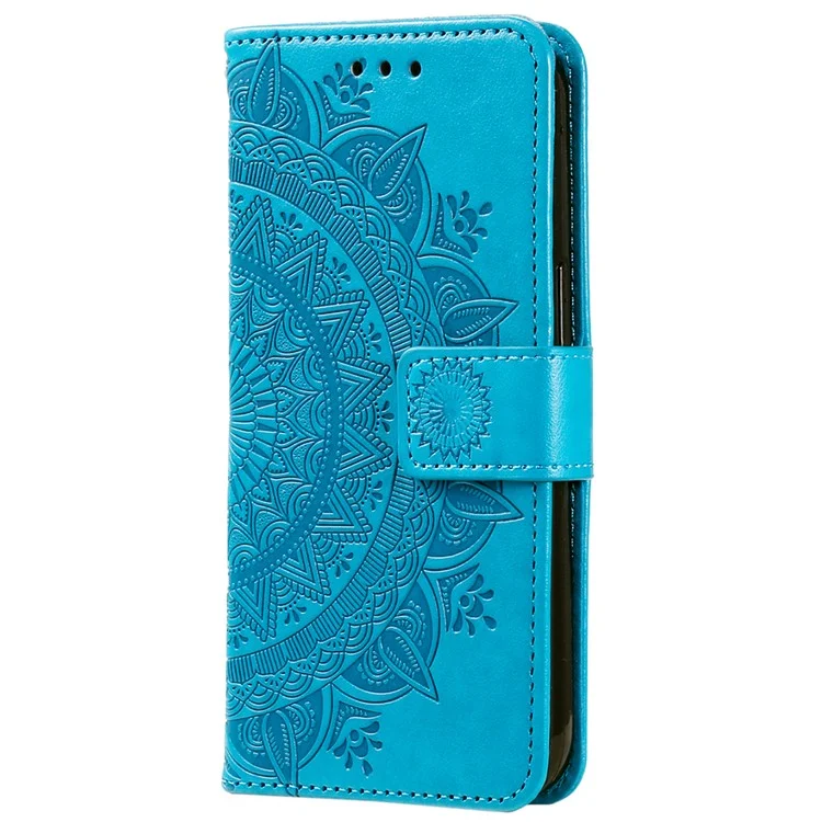 For Honor 90 Lite 5G / X50i 5G Funda de Piel de Cartera Teléfono Mandala Flower Imprint Stand Case con Correa - Azul