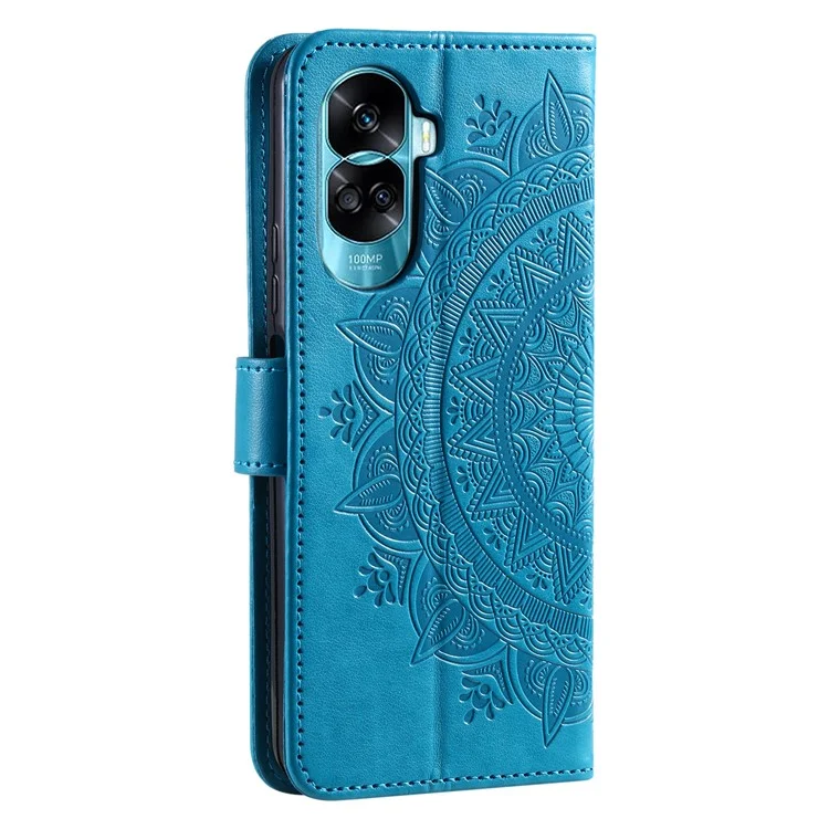 For Honor 90 Lite 5G / X50i 5G Funda de Piel de Cartera Teléfono Mandala Flower Imprint Stand Case con Correa - Azul