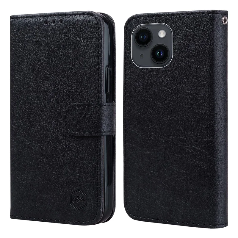 For iPhone 15 Solid Color PU Leather Wallet Case Drop Proof Cell Phone Stand Cover - Black