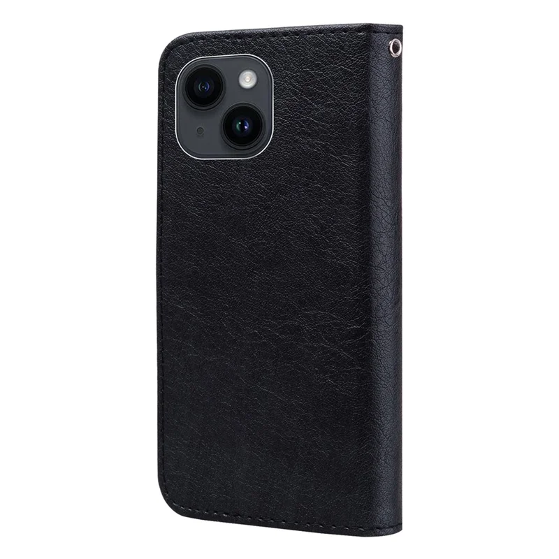 For iPhone 15 Solid Color PU Leather Wallet Case Drop Proof Cell Phone Stand Cover - Black