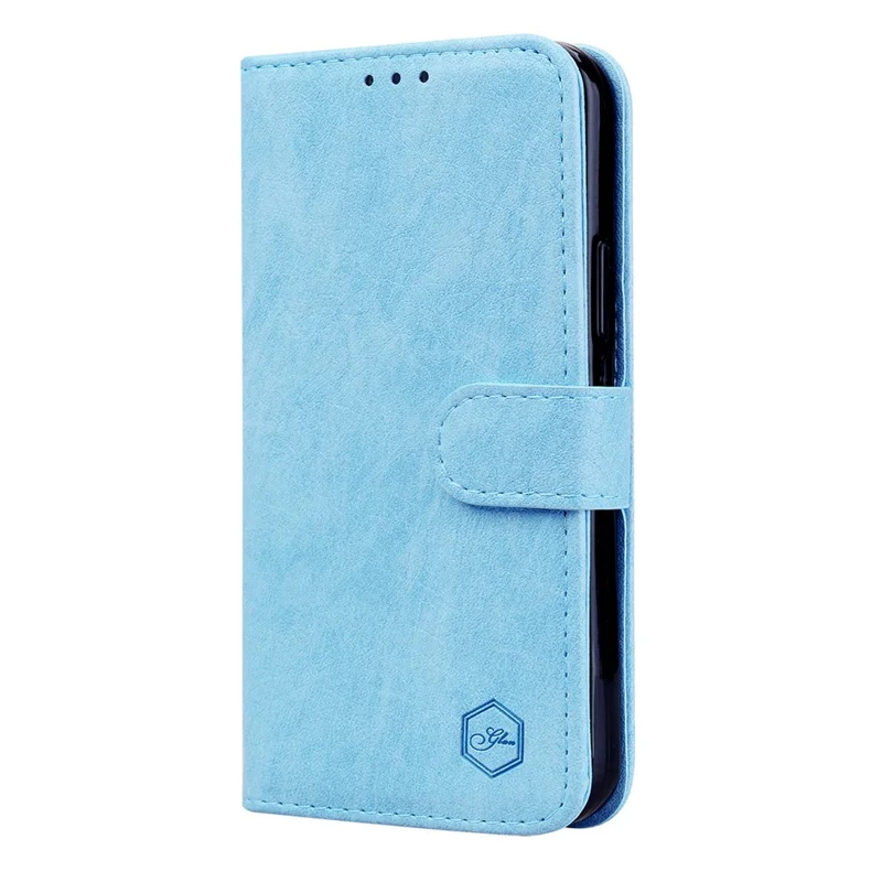 For iPhone 15 Solid Color PU Leather Wallet Case Drop Proof Cell Phone Stand Cover - Baby Blue