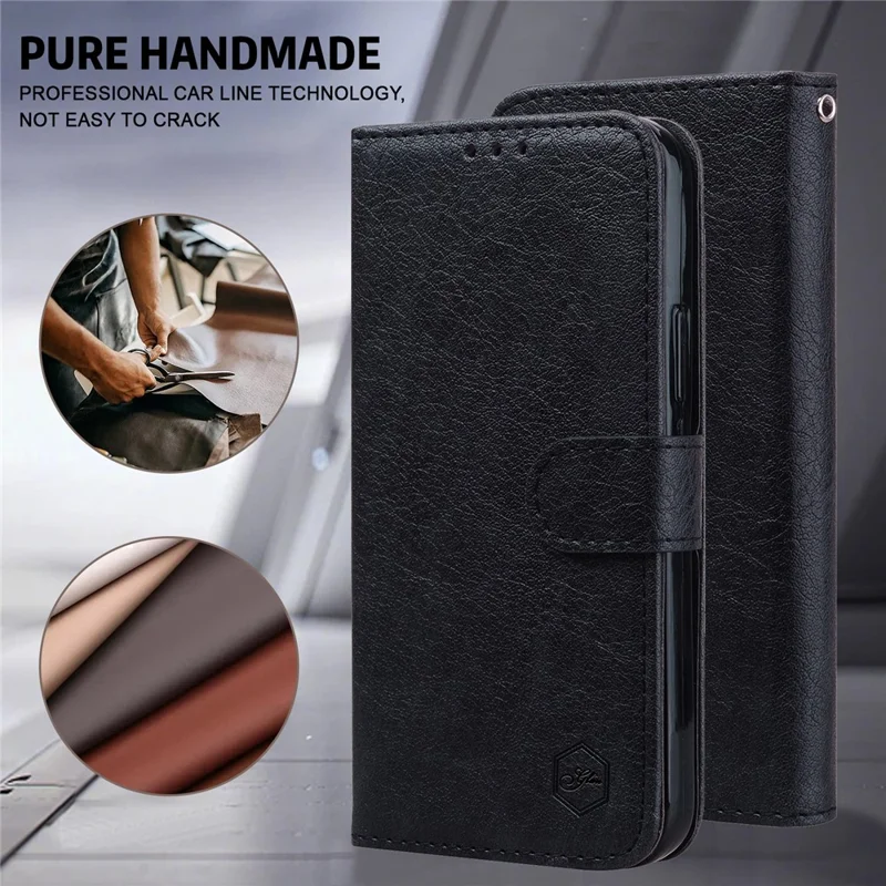 For iPhone 15 Pro Solid Color PU Leather Wallet Case Drop Proof Cell Phone Viewing Stand Cover - Black