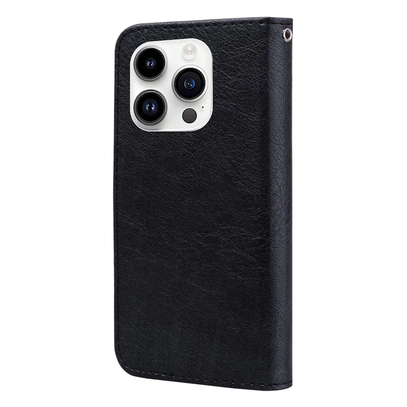 For iPhone 15 Pro Solid Color PU Leather Wallet Case Drop Proof Cell Phone Viewing Stand Cover - Black