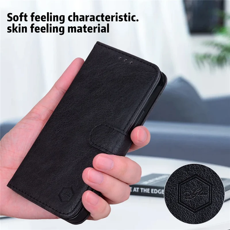 Для iPhone 15 Pro Max Scratch Resistant Solid Color PU Leather Wallet Case Cell Phone Stand Cover - Black