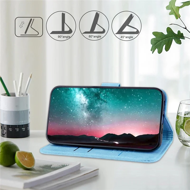 For iPhone 15 Pro Max Scratch Resistant Solid Color PU Leather Wallet Case Cell Phone Stand Cover - Baby Blue
