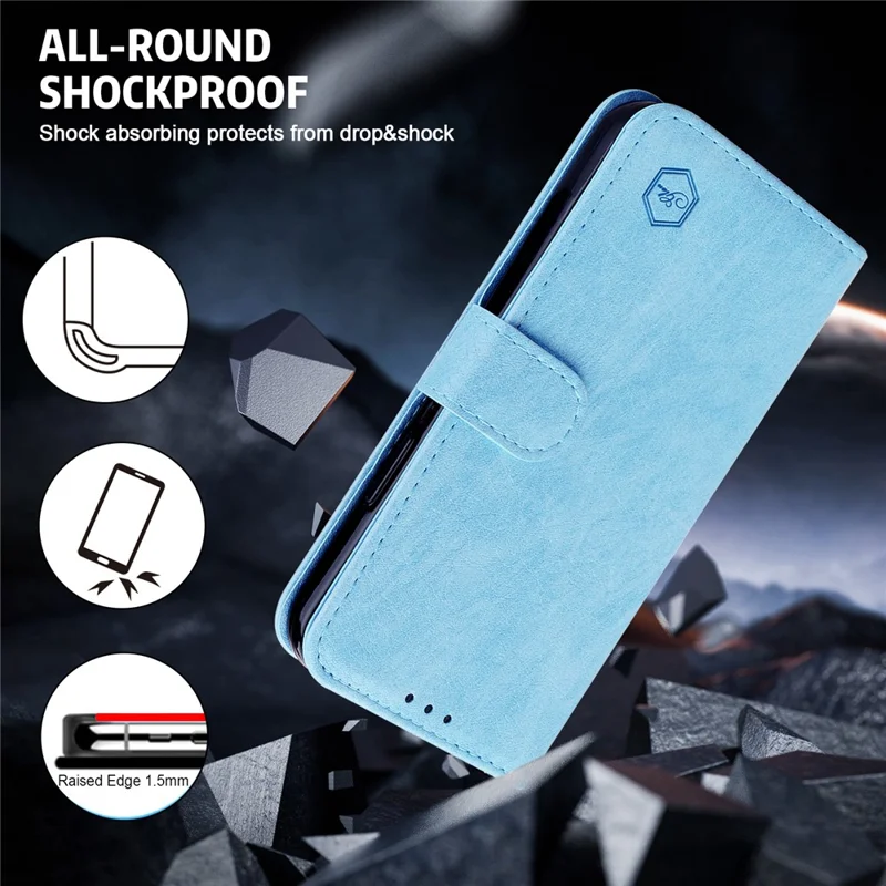 For iPhone 15 Pro Max Scratch Resistant Solid Color PU Leather Wallet Case Cell Phone Stand Cover - Baby Blue