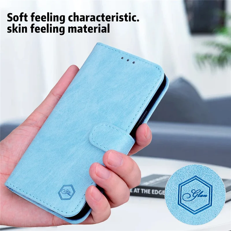 For iPhone 15 Pro Max Scratch Resistant Solid Color PU Leather Wallet Case Cell Phone Stand Cover - Baby Blue