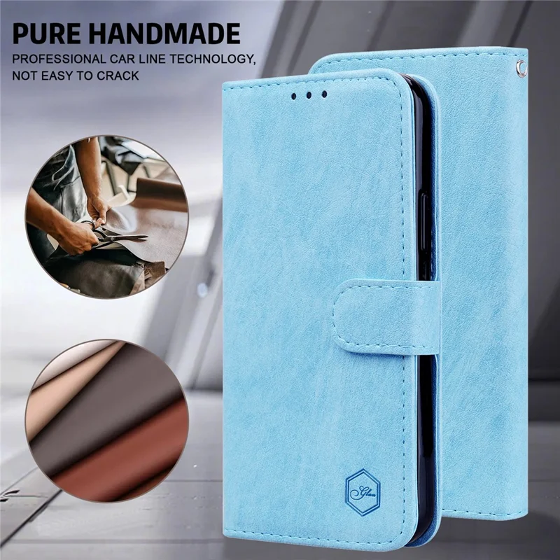 For iPhone 15 Pro Max Scratch Resistant Solid Color PU Leather Wallet Case Cell Phone Stand Cover - Baby Blue