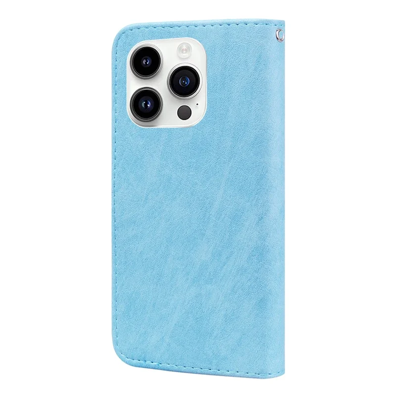 For iPhone 15 Pro Max Scratch Resistant Solid Color PU Leather Wallet Case Cell Phone Stand Cover - Baby Blue