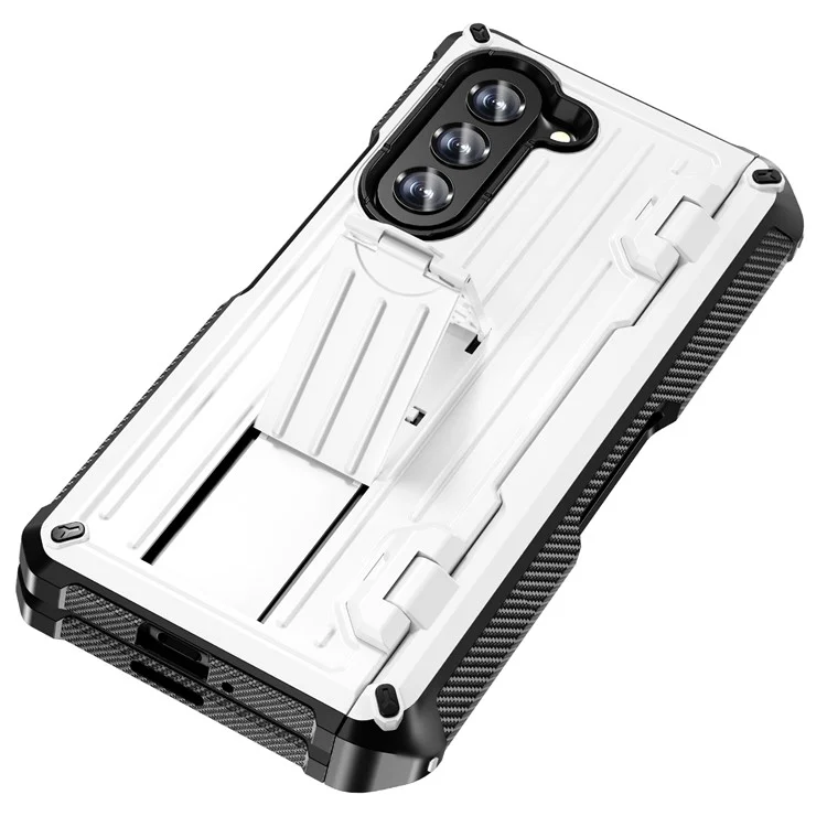 Для Samsung Galaxy Z Fold5 5G Pen Holder Hinge Protection Folding Case PC+TPU Kickstand Phone Cover with PET Screen Protector - White