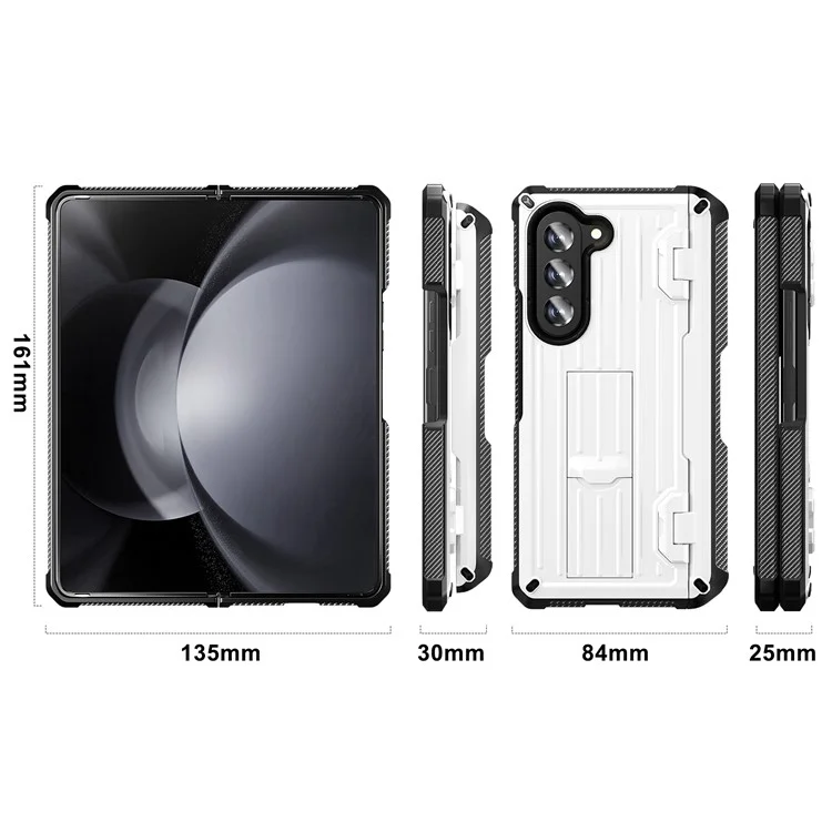 Для Samsung Galaxy Z Fold5 5G Pen Holder Hinge Protection Folding Case PC+TPU Kickstand Phone Cover with PET Screen Protector - White