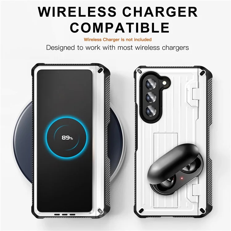 Для Samsung Galaxy Z Fold5 5G Pen Holder Hinge Protection Folding Case PC+TPU Kickstand Phone Cover with PET Screen Protector - White