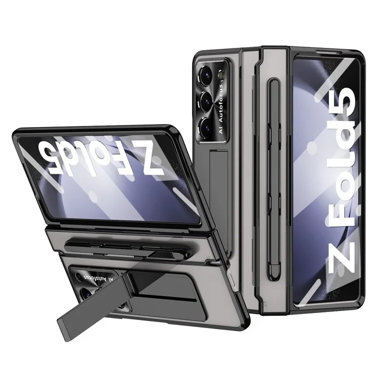 Pour Samsung Galaxy Z Fold5 5G Kickstand Phone Case PC Folding Cover avec Tempered Glass Film+Stylus Pen - Noir