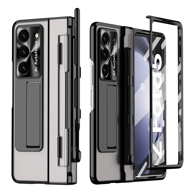 Pour Samsung Galaxy Z Fold5 5G Kickstand Phone Case PC Folding Cover avec Tempered Glass Film+Stylus Pen - Noir