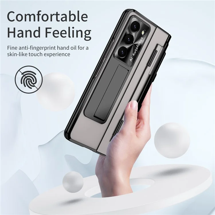 Pour Samsung Galaxy Z Fold5 5G Kickstand Phone Case PC Folding Cover avec Tempered Glass Film+Stylus Pen - Noir