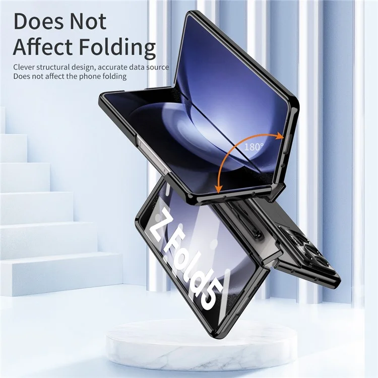 Pour Samsung Galaxy Z Fold5 5G Kickstand Phone Case PC Folding Cover avec Tempered Glass Film+Stylus Pen - Noir