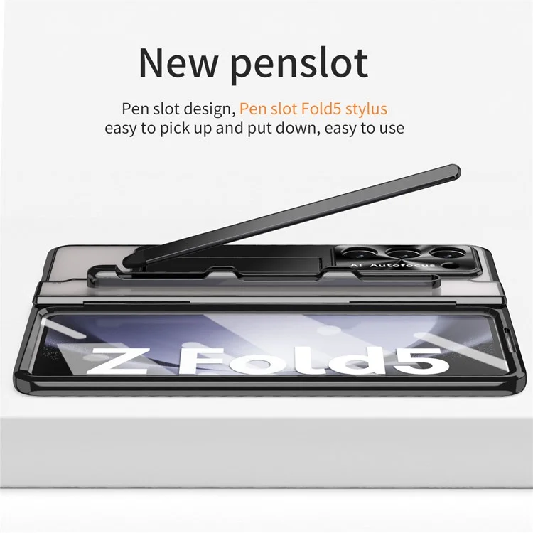 Pour Samsung Galaxy Z Fold5 5G Kickstand Phone Case PC Folding Cover avec Tempered Glass Film+Stylus Pen - Noir