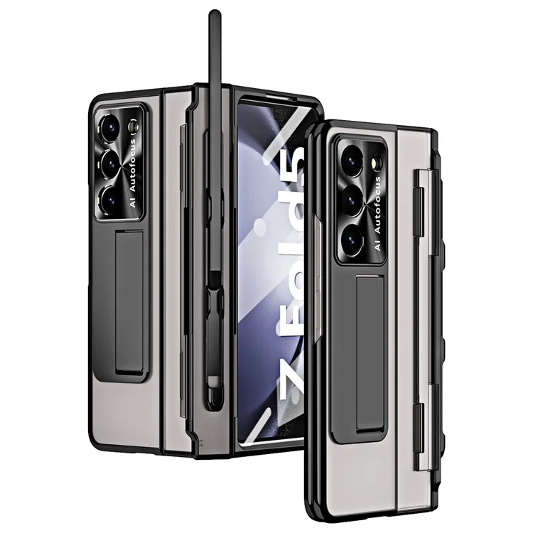 Pour Samsung Galaxy Z Fold5 5G Kickstand Phone Case PC Folding Cover avec Tempered Glass Film+Stylus Pen - Noir