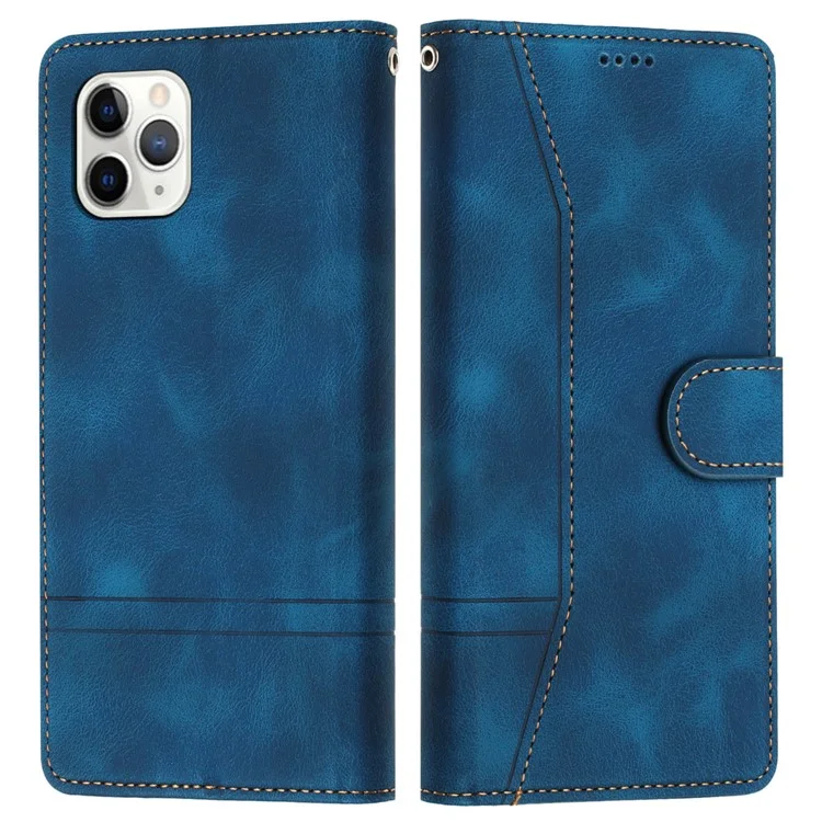 Чехол для телефона Retro Leather для iPhone 11 Pro с линиями, подставкой и бумажником - синий