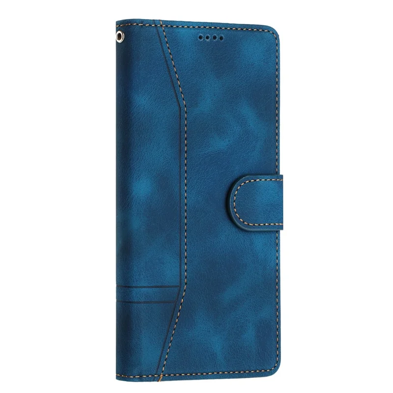 L002 For iPhone 13 Pro Max 6.7 inch Leather Wallet Stand Phone Case Shockproof Lines Imprinted Cover - Blue