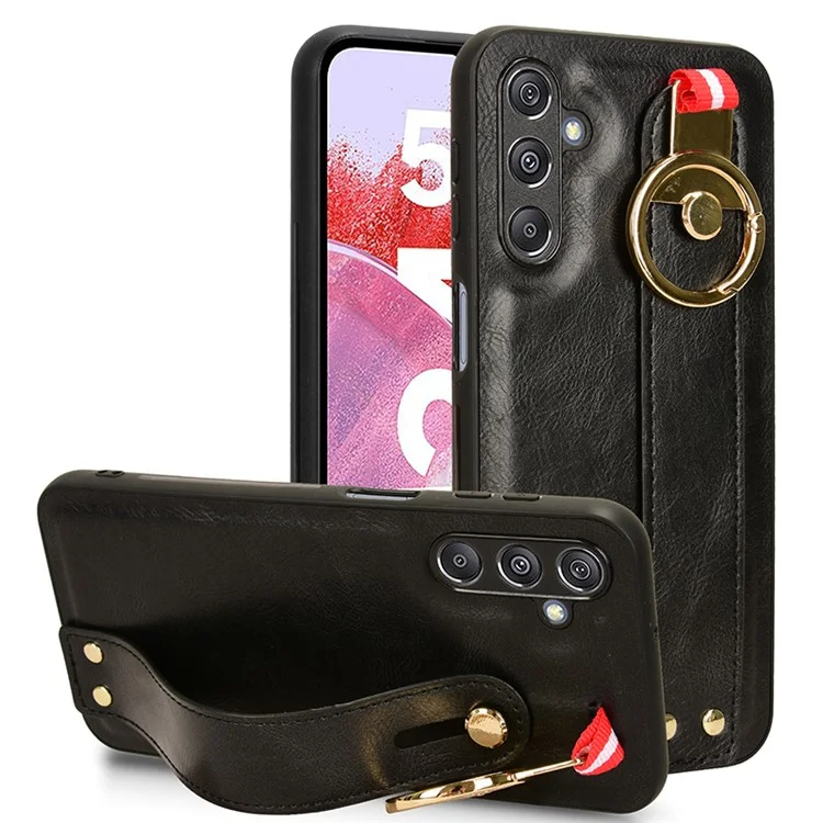 Für Samsung Galaxy M34 5G / F34 5G Handyhülle Armband Ständer Flaschenöffner Leder+PC+TPU Hülle - Schwarz