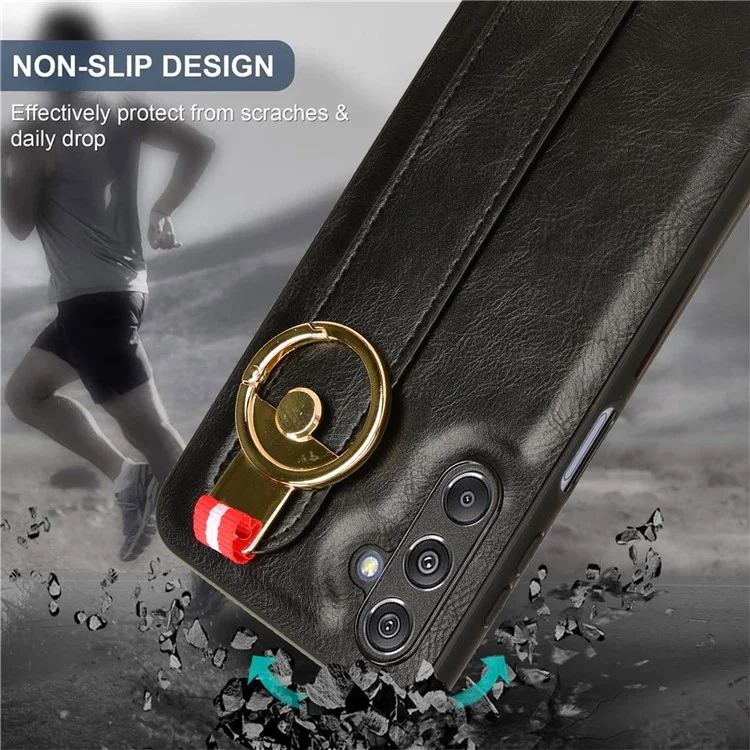 Für Samsung Galaxy M34 5G / F34 5G Handyhülle Armband Ständer Flaschenöffner Leder+PC+TPU Hülle - Schwarz