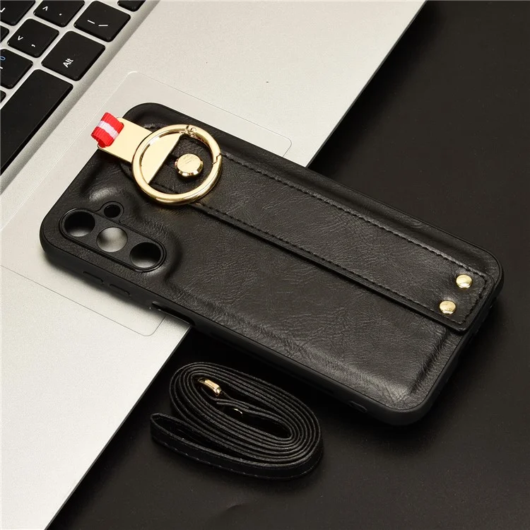 Für Samsung Galaxy M34 5G / F34 5G Handyhülle Armband Ständer Flaschenöffner Leder+PC+TPU Hülle - Schwarz