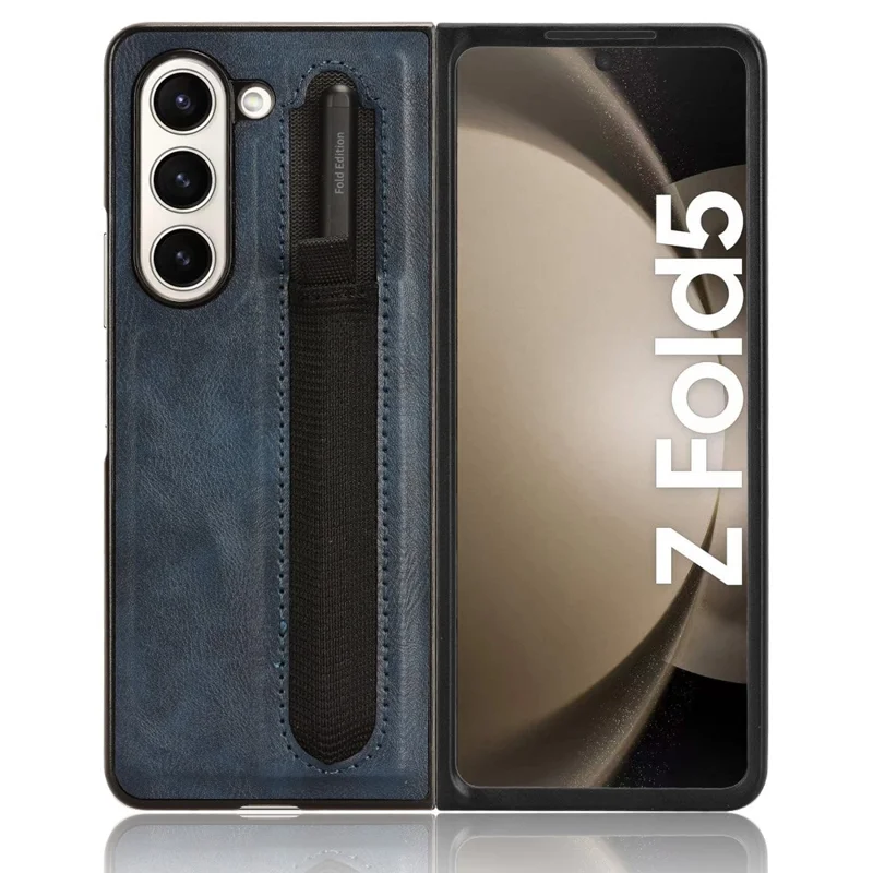 Per Samsung Galaxy Z Fold5 5G Retro Texture Phone Cover Custodia in pelle PU + PC con slot per penna - Blu
