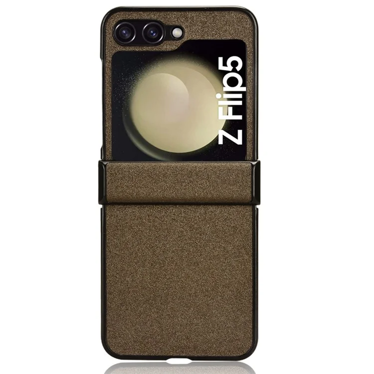 Для Samsung Galaxy Z Flip5 5G PU Leather Coated PC Phone Case Hinge Protection Sand-like Texture Cover - Brown