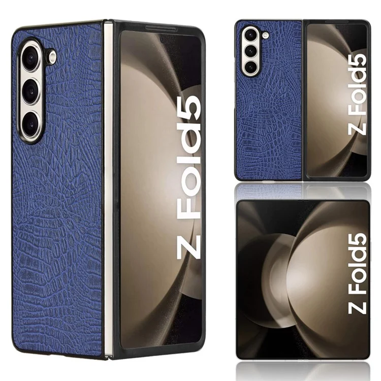 For Samsung Galaxy Z Fold5 5G Mobile Phone Cover Crocodile Texture PU Leather+PC Phone Case - Blue