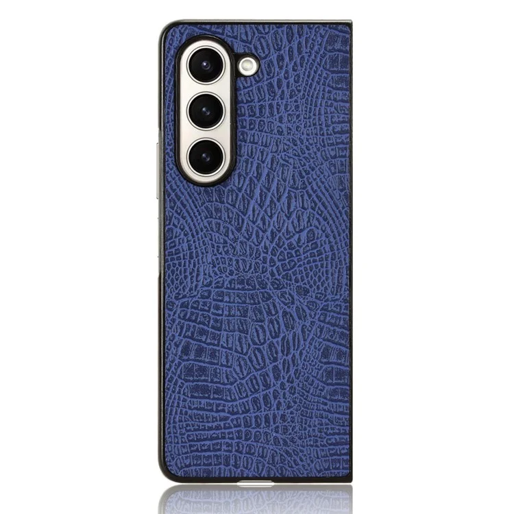 For Samsung Galaxy Z Fold5 5G Mobile Phone Cover Crocodile Texture PU Leather+PC Phone Case - Blue