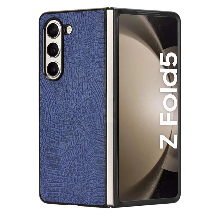 For Samsung Galaxy Z Fold5 5G Mobile Phone Cover Crocodile Texture PU Leather+PC Phone Case - Blue