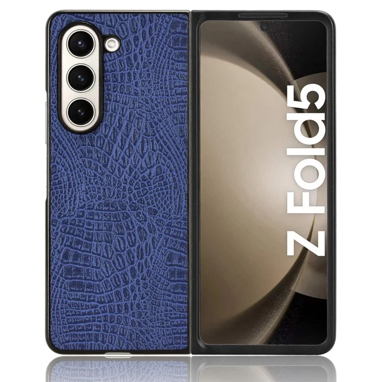 For Samsung Galaxy Z Fold5 5G Mobile Phone Cover Crocodile Texture PU Leather+PC Phone Case - Blue