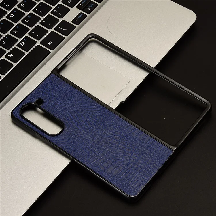 For Samsung Galaxy Z Fold5 5G Mobile Phone Cover Crocodile Texture PU Leather+PC Phone Case - Blue