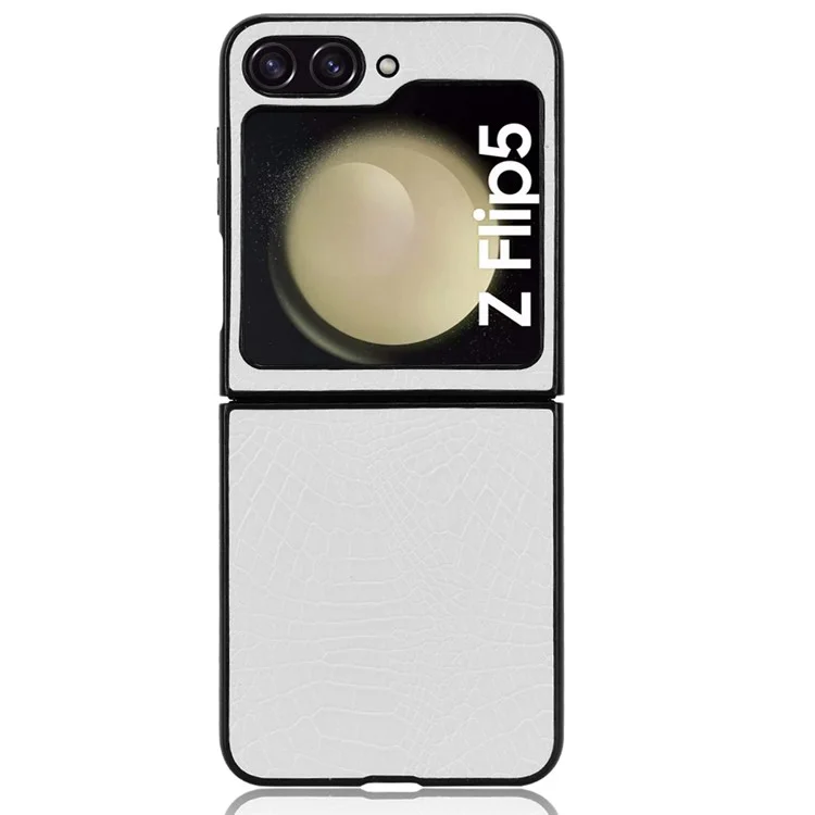 Pour Samsung Galaxy Z Flip5 5G Anti-Scratch Crocodile Texture Phone Case PU Leather+PC Cell Phone Cover - Blanc