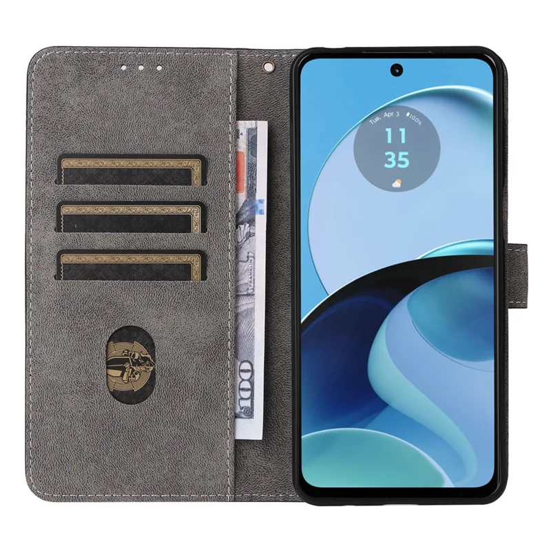 For Motorola Moto G14 4G Anti-Scratch Cell Phone Case Leather Stand Cover RFID Blocking Wallet Shell with Strap - Green