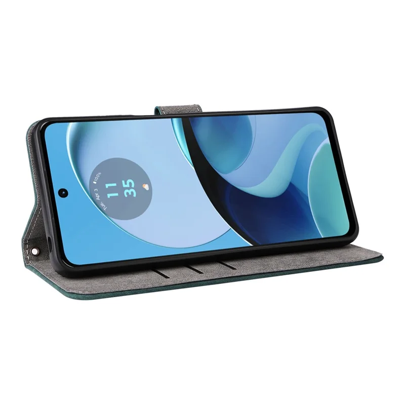 For Motorola Moto G14 4G Anti-Scratch Cell Phone Case Leather Stand Cover RFID Blocking Wallet Shell with Strap - Green