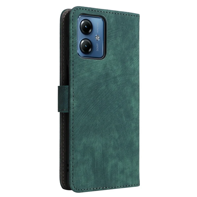 For Motorola Moto G14 4G Anti-Scratch Cell Phone Case Leather Stand Cover RFID Blocking Wallet Shell with Strap - Green